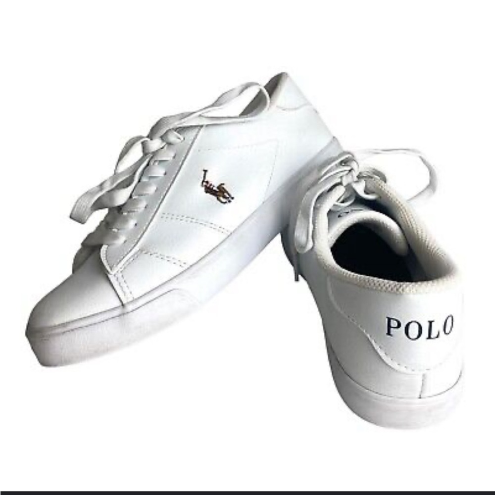 Slightly worn, white polo sneakers, size 7 unisex, clean/sanitize prior shipping
